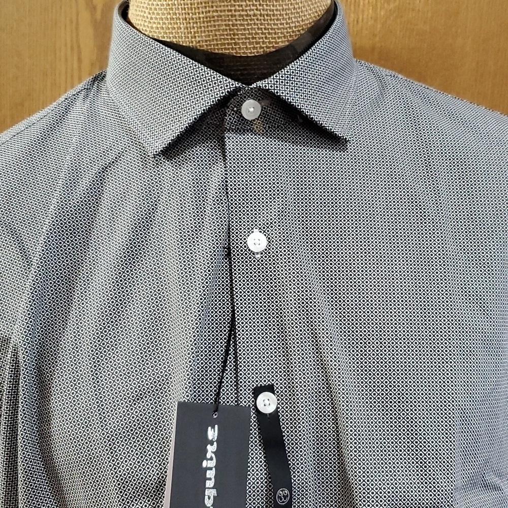 Esquire NWT black white print dress shirt non iron performance slim print